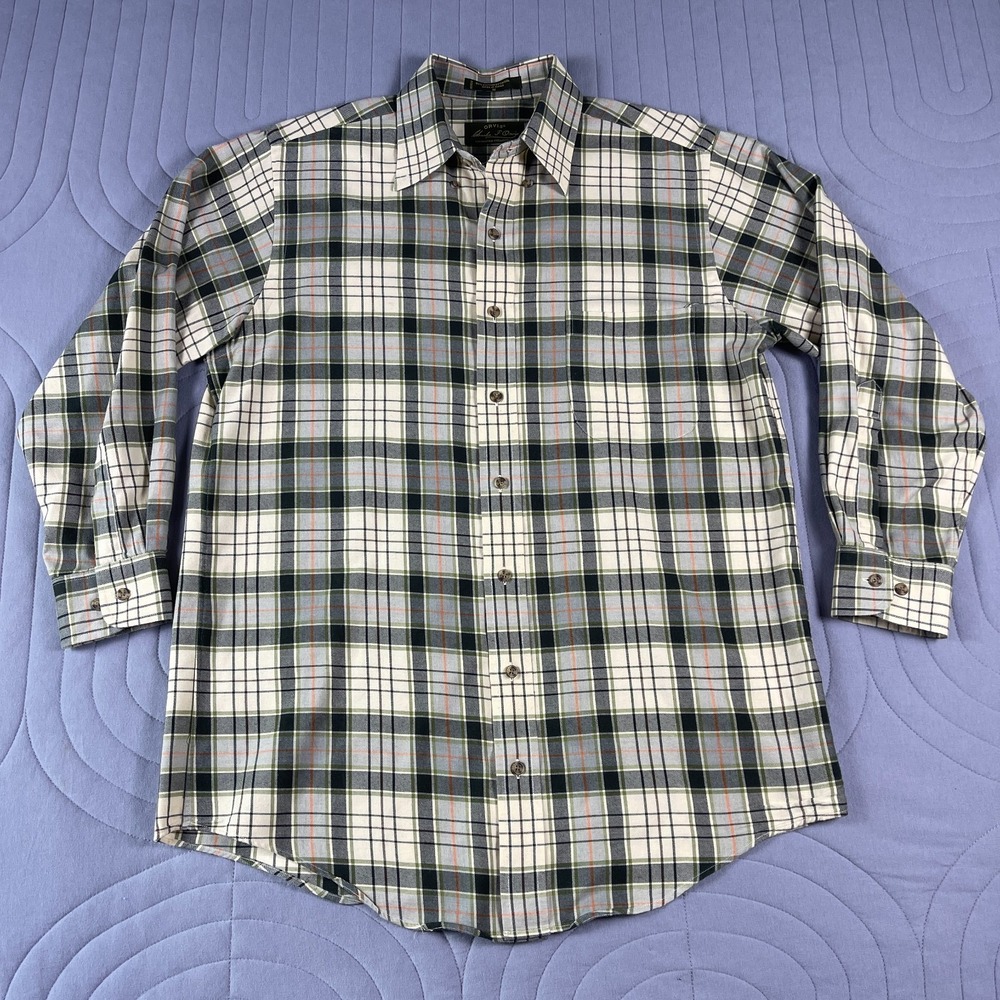 ORVIS Signature Collection Mens Plaid Flannel Shirt M Green Wool Cotton ALTERED